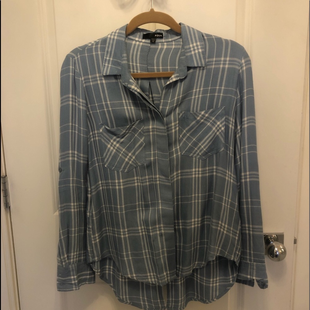 AQUA blue/white flannel with long back